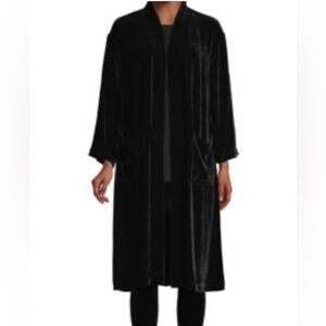Eileen Fisher Velvet long Kimono open front Jacket Black Sz XS